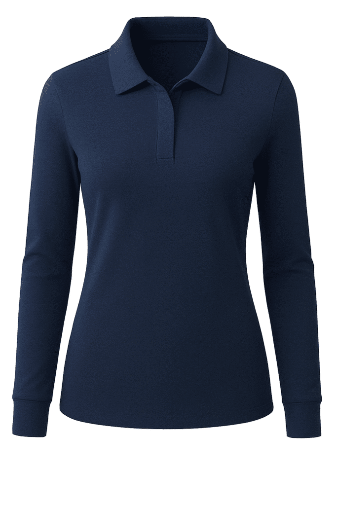 Camibuso tipo polo dama manga larga color azul oscuro